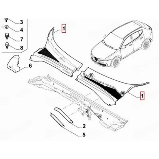 Grila stergatoare ALFA ROMEO TONALE 2022-> Panou stergatoare sub parbriz plastic (O) DREAPTA Perioada 2022 2023 2024 2025