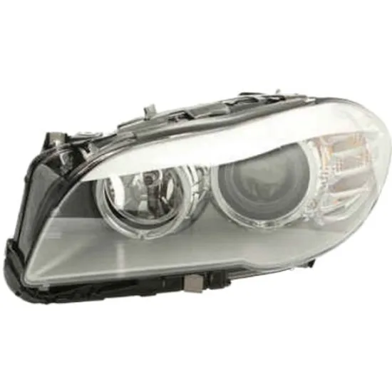 Far stanga BMW 5 F10 2009->2016 perioada 2011 2012 2013 2014 2015 2016 pana la an de fabricatie 07/2013, cu motor reglaj, semnal transparent, cu reglaj electric, cu faza scurta, cu lumini de pozitie, cu semnal, cu bec H7/H7,