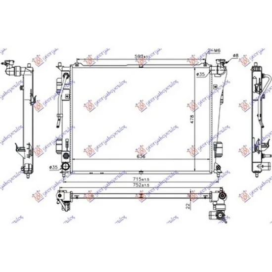 Radiator Motor HYUNDAI SONATA 7 2014->2018 Radiator apa 2.0-2.4 AUTOM. benzina (635x480x16) Perioada 2009 2010 2011 2012 2013 2014 2015 2016 2017
