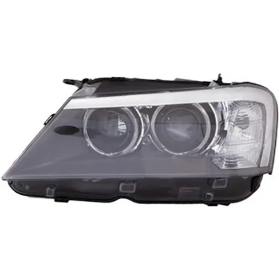 Far stanga BMW X3 F25 2010->2017 perioada 2011 2012 pana la an de fabricatie 04/2014, cu motor reglaj, fara unitate de control Xenon, cu xenon, semnal alb, cu reglaj distanta iluminare automat, cu bec D1S tub descarcare gaze