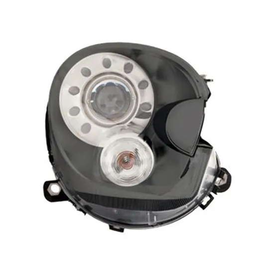 Far dreapta MINI COUNTRYMAN R60 2010->2016 perioada 2010 2011 2012 2013 2014 2015 2016 , fara motor reglaj, fara unitate de control Xenon, fumuriu, semnal alb, cu reglaj distanta iluminare automat, cu bec D1S tub descarcare gaze