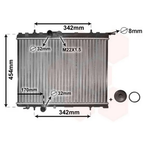 Radiator Motor PEUGEOT 206 1998->2007 Radiator apa 1.1-1.4i8V-1.6i16V ->2002 38x55 VALEO Perioada 1998 1999 2000 2001 2002 2003 2004