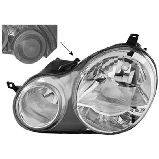 Far stanga VW POLO 9N 2001->2012 perioada 2001 2002 2003 2004 2005 2006 2007 2008 2009 pana la an de fabricatie 05/2005, fara motor reglaj, semnal transparent, cu bec H7/H1,