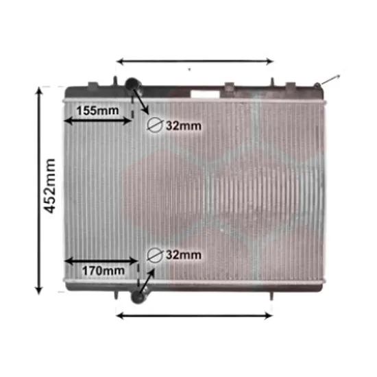 Radiator apa CITROEN XSARA PICASSO 1999->2012 1.6 HDi 66KW 90CP , pentru motor 9HX (DV6ATED4) perioada 2005 2006,2007,2008,2009,2010 2011