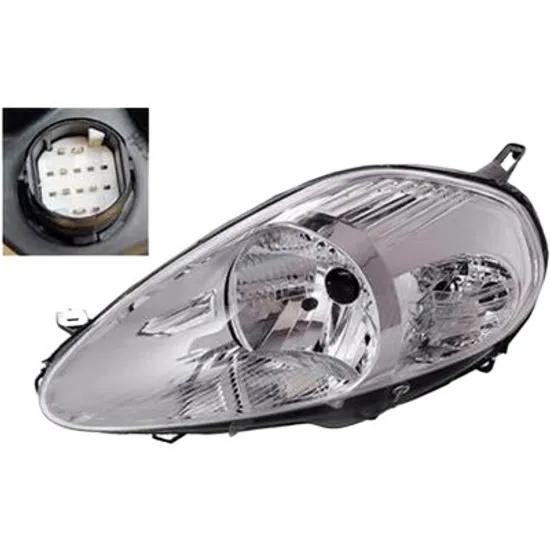 Far stanga FIAT GRANDE PUNTO 199 2005-> perioada 2008 2009 2010 2011 2012 2013 pana la an de fabricatie 10/2008, cu motor reglaj, semnal transparent, cu reglaj electric, numar pini 14, cu bec H4