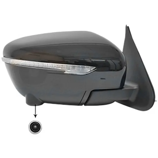 Oglinda exterioara dreapta NISSAN JUKE F15 2010->2018 perioada 2010 2011 2012 2013 2014 2015 de la an de fabricatie 07/2014, cu sistem de camera video mers inapoi, cu semnal, numar pini 15, cu incalzire, rabatare electrica, prevopsit grund