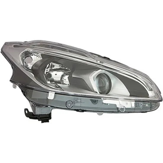 Far dreapta PEUGEOT 208 1 2012->2018 perioada 2012 2013 2014 2015 2016 2017 de la an de fabricatie 08/2015, fara motor reglaj, semnal transparent, cu reglaj electric, cu lumina de zi, cu bec H7/H7