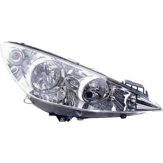 Far dreapta PEUGEOT 308 1 2007->2014 perioada 2008 2009 2010 2011 2012 2013 2014 cu motor reglaj, cromat, semnal transparent, cu reglaj electric, cu bec H7/H1