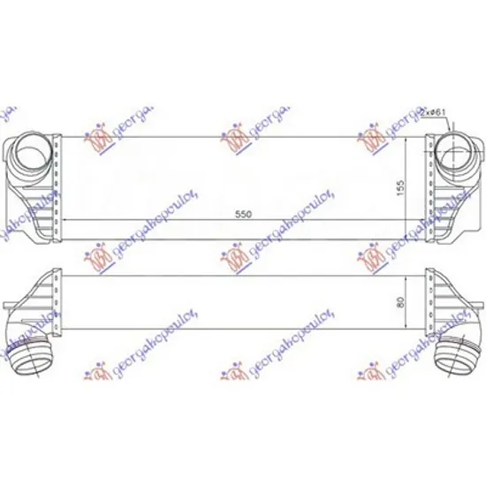 Intercooler BMW 5 F10 2009->2016 Radiator intercooler. 2,0-2,5-3,0 DSL (550x155x8) (si GT/F07) Perioada 2010 2011 2012 2013 2014 2015