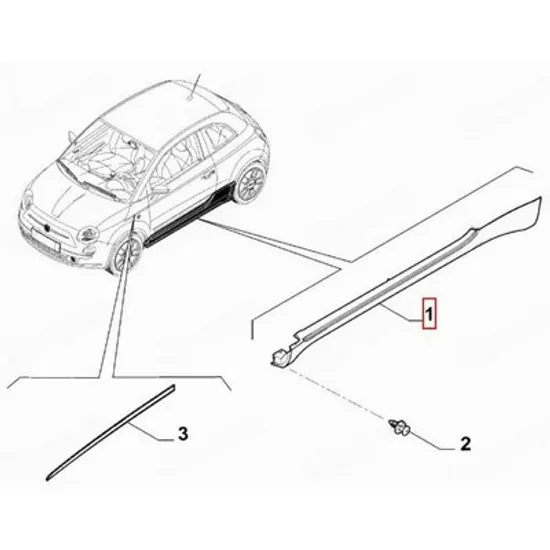Ornament prag FIAT 500e 2020-> Prag usa plastic (O) STANGA Perioada 2020 2021 2022 2023 2024 2025