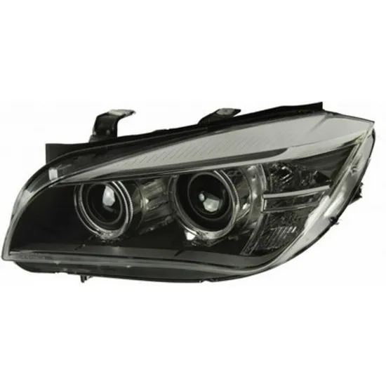 Far stanga BMW X1 E84 2009->2015 perioada 2011 2012 2013 2014 2015 de la an de fabricatie 07/2012, cu motor reglaj, fara unitate de control Xenon, Bi-Xenon, fumuriu, semnal transparent, cu reglaj distanta iluminare automat, cu daylight, cu bec D1S tub descarcare gaze