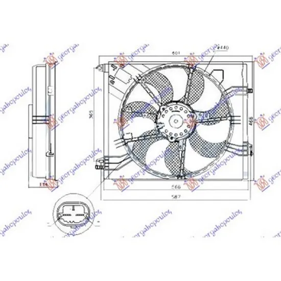 Ventilator Motor RENAULT MEGANE 3 2015-> Electroventilator complet (simplu) (440mm) (2PIN) 2015-> Perioada 2014 2015 2016