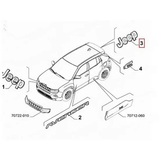 Emblema JEEP AVENGER 2022-> Emblema capota spate (JEEP) (O) Perioada 2022 2023 2024 2025