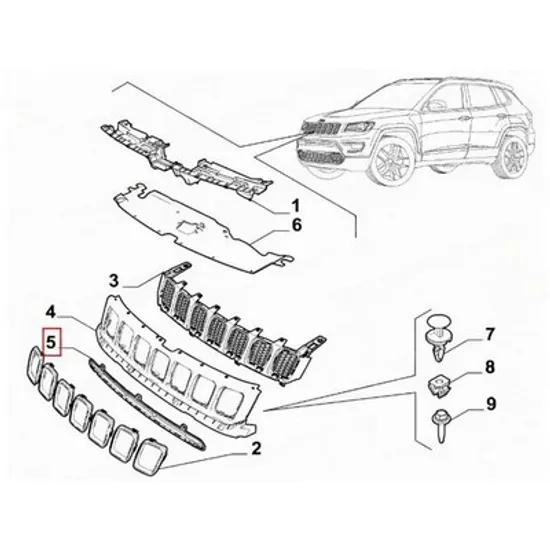 Grila Bara JEEP COMPASS 2020-> Grila Bara fata superioara (LIMITED) (O) Perioada 2022 2023 2024 2025