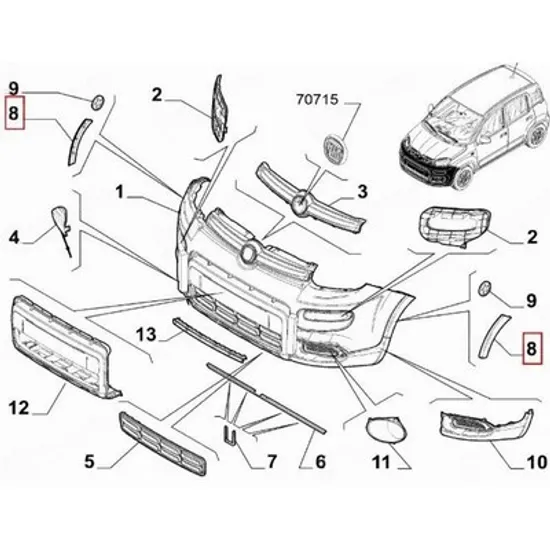 Bandou bara fata FIAT PANDA 312 2012-> Bandou Bara fata lateral (4X4/TREKKING) DREAPTA Perioada 2012 2013 2014 2015 2016 2017