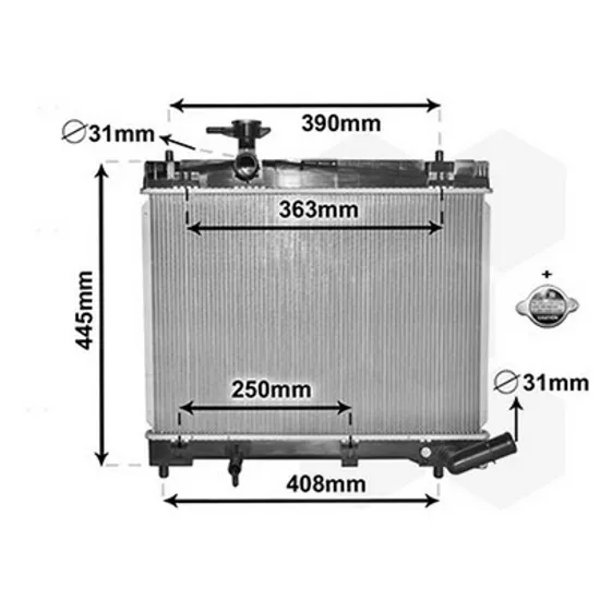Radiator Motor TOYOTA VERSO S 2011->2015 Radiator apa benzina 1.33 (73/74KW) (350x480) Perioada 2011 2012 2013 2014 2015