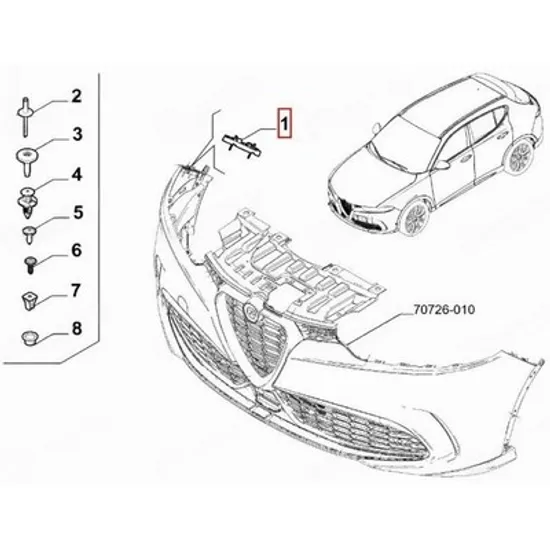Suport Bara fata ALFA ROMEO TONALE 2022-> Suport Bara fata superioara plastic (O) DREAPTA Perioada 2022 2023 2024 2025
