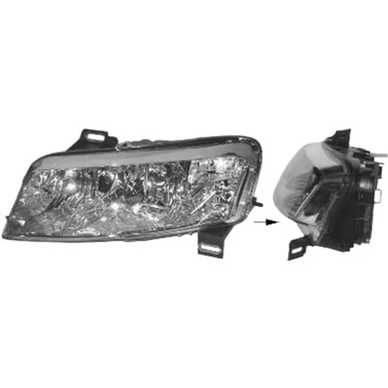 Far stanga FIAT DOBLO 223 2000->2010 perioada 2001 2002 2003 2004 pana la an de fabricatie 11/2005, fara motor reglaj, semnal fumuriu, cu proiector, cu reglaj electric, cu bec H7/H1/H1