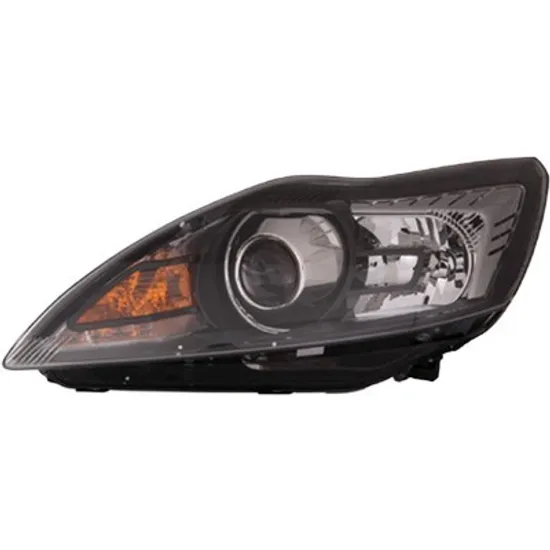 Far stanga FORD FOCUS 2 2004->2013 perioada 2004 2005 2006 2007 2008 2009 2010 2011 2012 de la an de fabricatie 02/2008, cu motor reglaj, fara unitate de control Xenon, cromat/negru, semnal galben, cu bec D1S/H1,