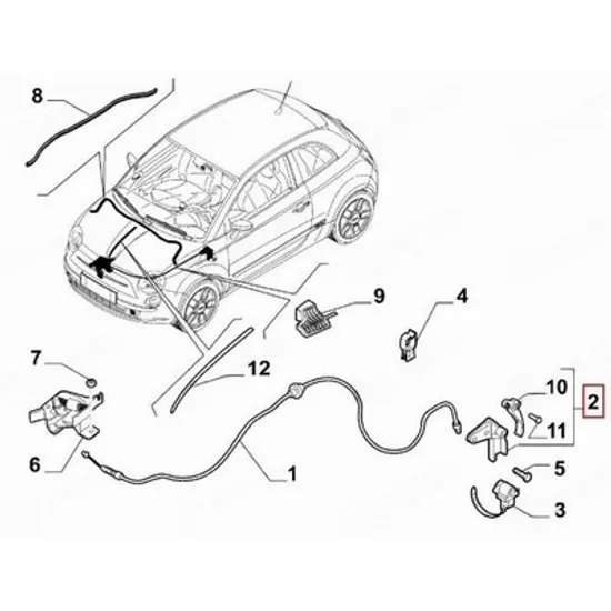 Maner Capota fata FIAT 500e 2020-> Maner deschidere capota fata interioara (O) Perioada 2020 2021 2022 2023 2024 2025
