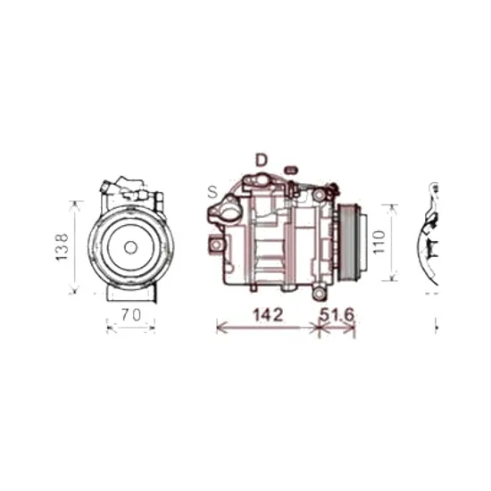 Compresor aer conditionat BMW 1 E87 2004->2011 130 i 190KW 258CP , pentru motor N52 B30 A, N52 B30 AF, N52 B30 B, N52 B30 BF perioada 2007 2008 2009 2010 2011