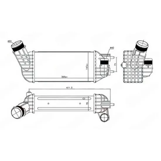 Intercooler PEUGEOT 5008 1 2009->2017 Radiator intercooler 2.0 HDI-BlueHDI diesel (300x147x76) diametru 60-40 Perioada 2010 2011 2012 2013