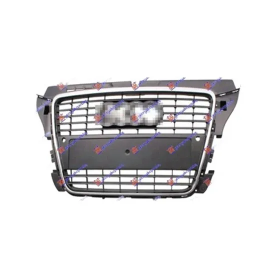 Grila Radiator AUDI A3 8P1 2003->2012 Grila radiator (gri cu rama cromata) cu gauri senzori, 2008->2013 Perioada 2008 2009 2010 2011 2012