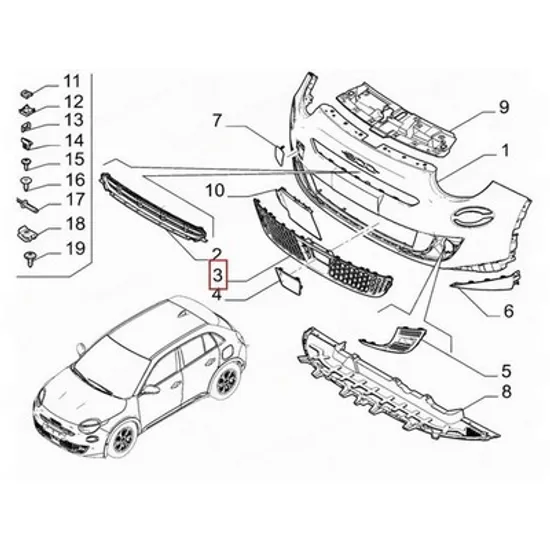 Grila Bara FIAT 600 2023-> Grila bara fata (O) Perioada 2023 2024 2025