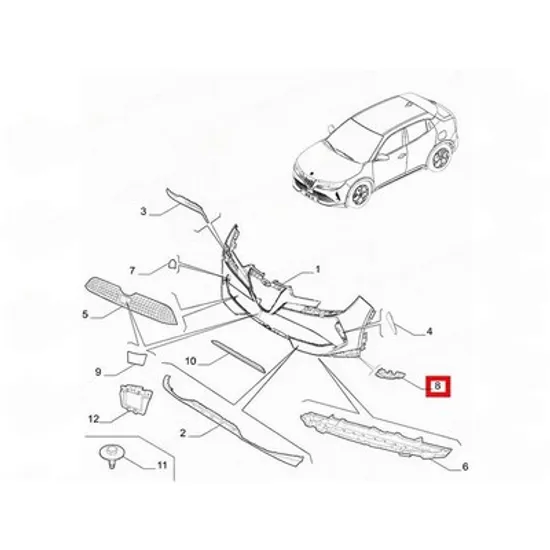 Spoiler Bara fata ALFA ROMEO JUNIOR 2024-> Spoiler Bara fata lateral (O) DREAPTA Perioada 2024 2025