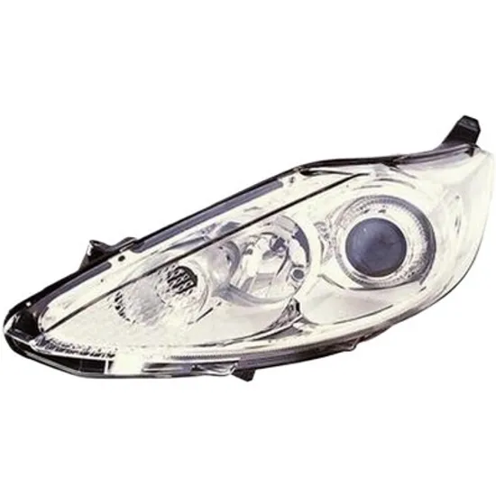 Far stanga FORD FIESTA 5 JH 2008->2017 perioada 2010 2011 2012 2013 2014 2015 pana la an de fabricatie 2013, cu motor reglaj, cromat, semnal transparent, cu reglaj electric, cu bec H7/H1