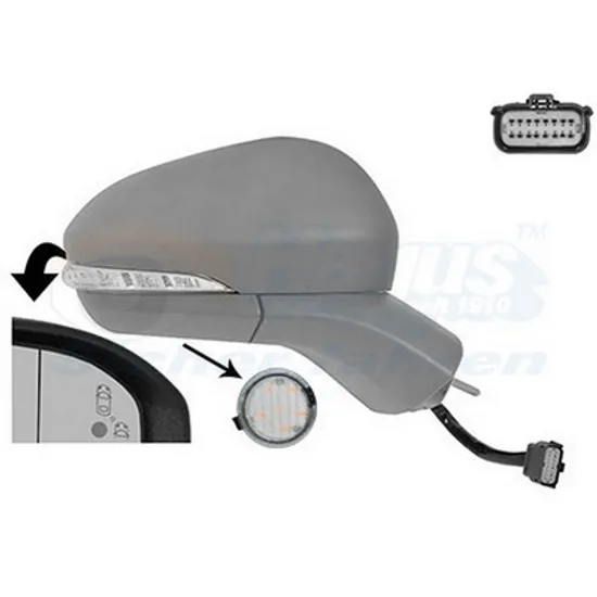 Oglinda exterioara dreapta FORD MONDEO 5 2014-> perioada 2014 2015 2016 2017 2018 2019 , cu lampa podea, cu senzor banda, pentru pini 14, cu incalzire, cu lumini de pozitie, cu semnal, rabatare electrica, prevopsit grund,