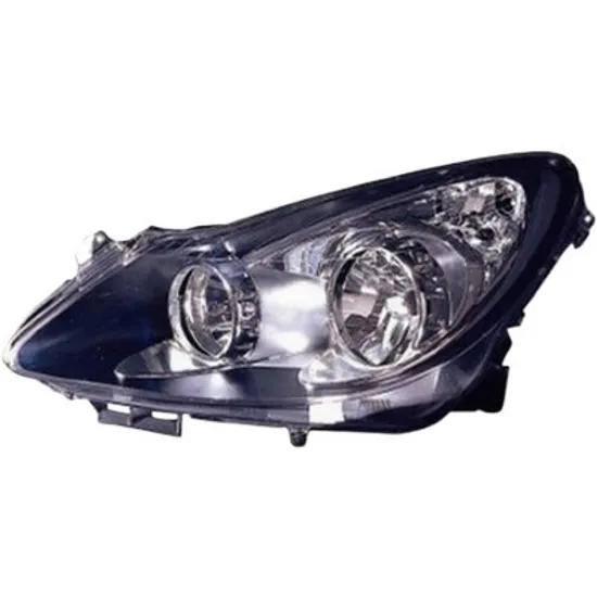 Far stanga OPEL CORSA D 2006->2014 perioada 2006 2007 2008 2009 2010 2011 2012 2013 2014 pana la an de fabricatie 03/2011, fara motor reglaj, cromat/negru, semnal transparent, cu reglaj electric, cu bec H7/H1, pentru Sport 111 Edition