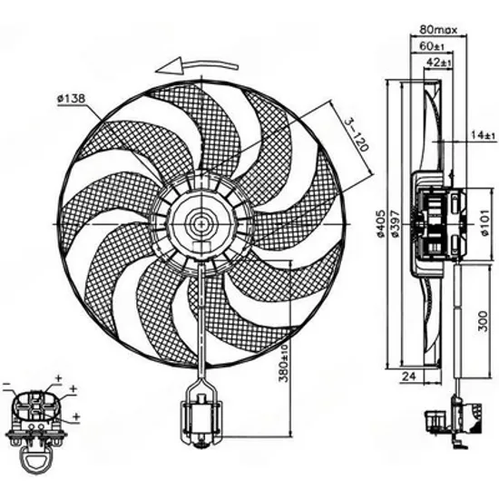 Ventilator Motor OPEL ASTRA J 2009->2015 Ventilator (motor+elice ) (400 mm) (4PIN) 1.4-1.6-1.8 TURBO Perioada 2013 2014 2015 2016 2017 2018 2019