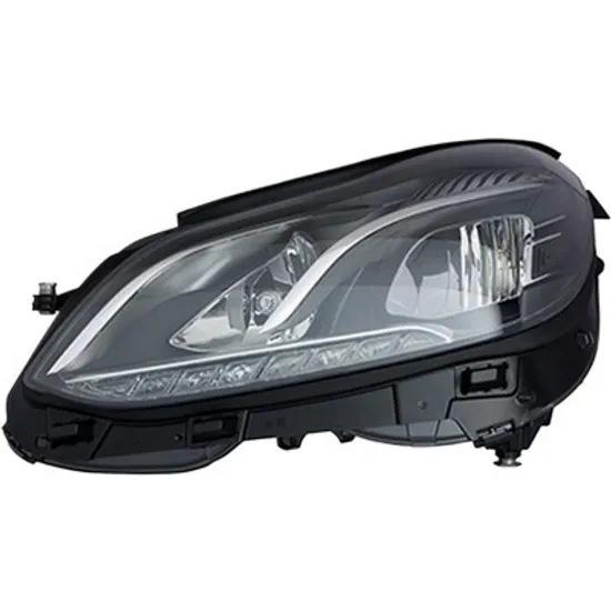 Far stanga MERCEDES E-CLASS W212 2009->2015 perioada 2011 2012 2013 2014 2015 de la an de fabricatie 04/2013, cu motor reglaj, fara unitate comanda LED pentru lumini de pozitie, fumuriu, cu reglaj electric, cu lumina de zi, cu bec H15, cu bec H7, cu bec LED