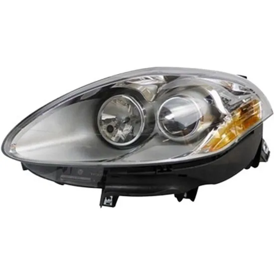 Far stanga FIAT BRAVO 2006->2016 perioada 2010 2011 2012 2013 2014 pana la an de fabricatie 2010, cu motor reglaj, argintiu, semnal galben, cu reglaj electric, cu bec H1/H1